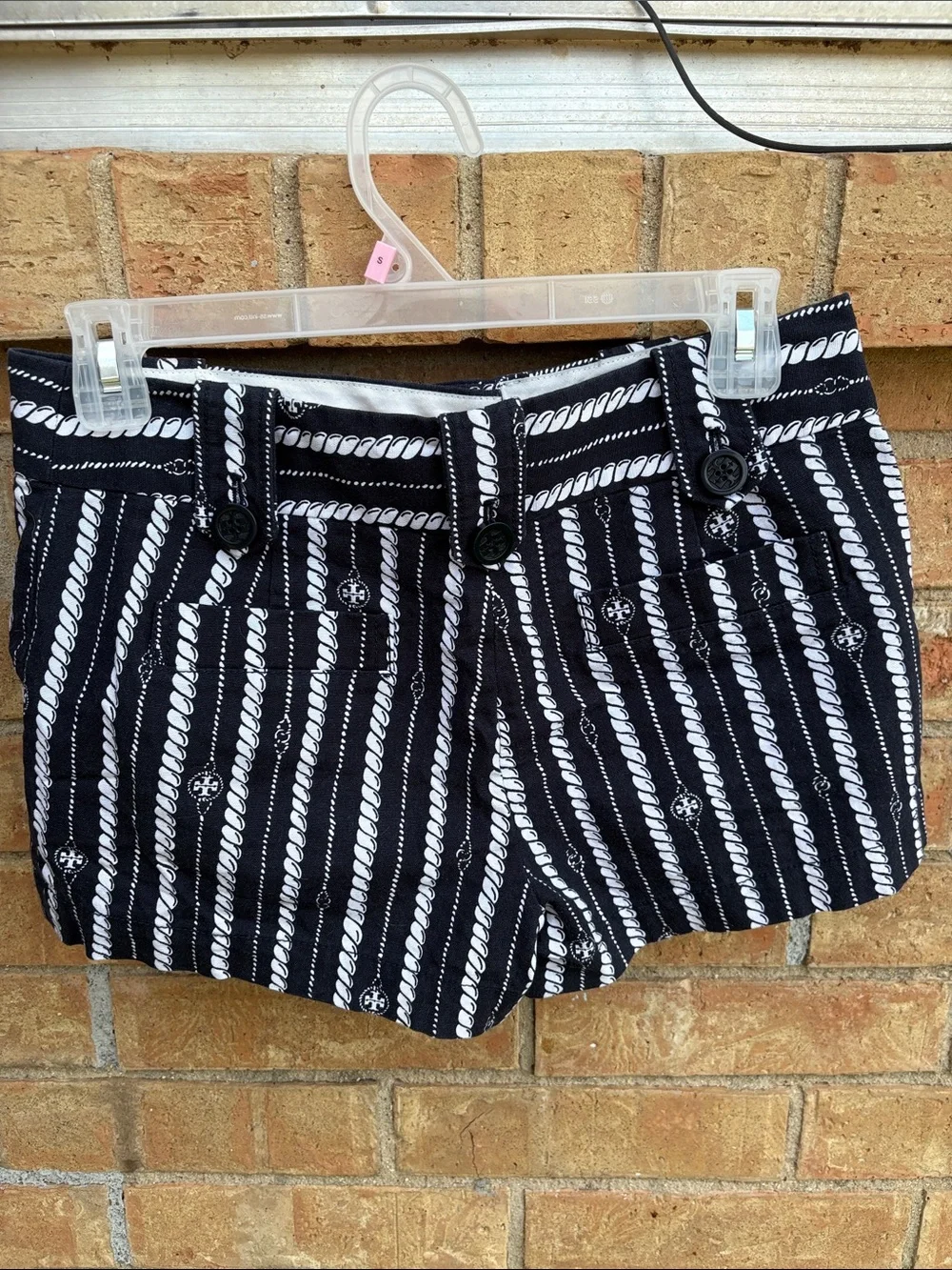 Tory Burch Black & White Rope-Print High Waist Shorts